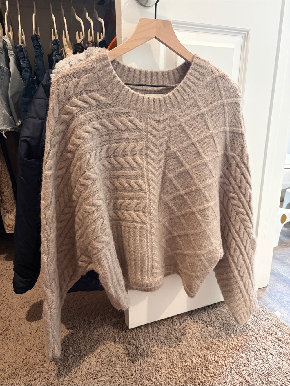Abercrombie & Fitch Taupe Cable & Basketweave Crewneck Sweater